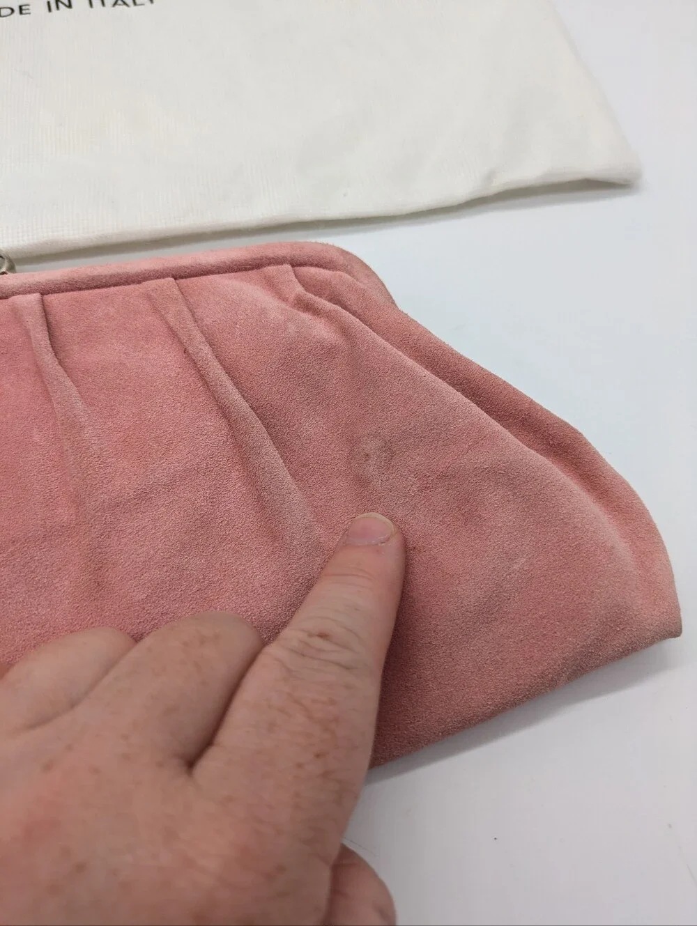 Tanner Pink Suede Leather Kiss Lock Clutch Purse